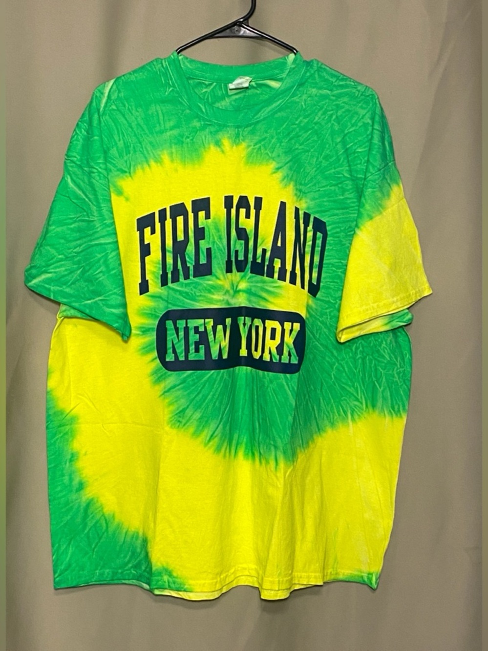 Fire Island New York Tie-Dye Men’s  T-Shirt - Green & Yellow 2XL